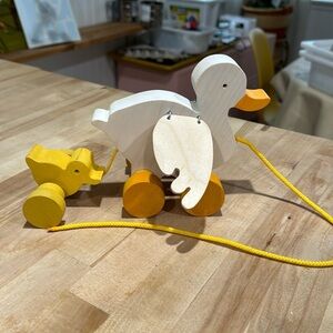 Wooden Duck and Elephant Pull Toy Set - White and Yellow